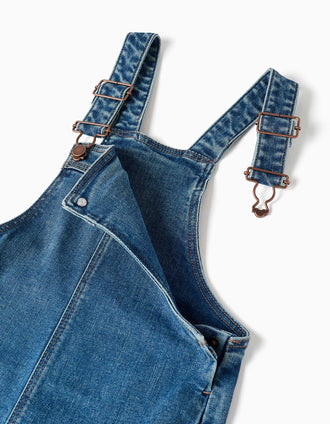 Salopette en jean en coton à jambes larges pour fille, bleue.