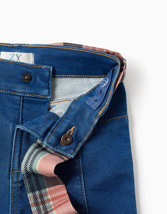 Jean évasé avec poches et ceinture à carreaux pour bébé fille, bleu