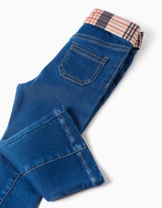 Jean évasé avec poches et ceinture à carreaux pour bébé fille, bleu
