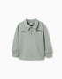 Sweat en coton avec col polo et imprimé pour garçon, vert clair