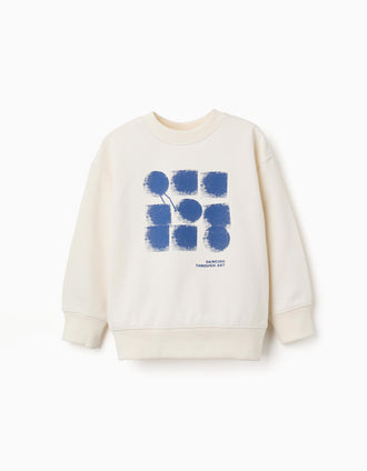 Sweat de algodão com estampado abstrato para menino, bege-claro/azul