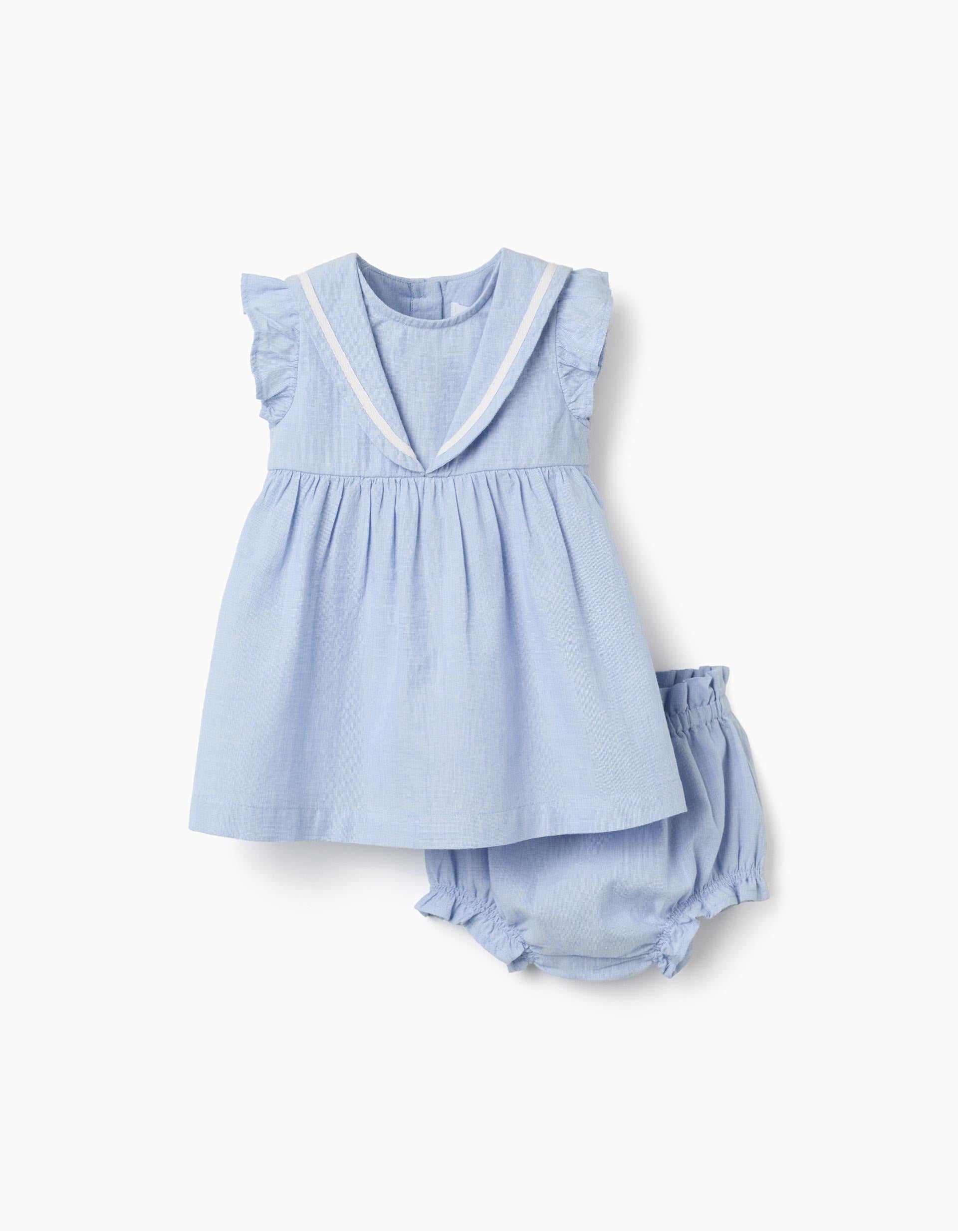Vestido sem mangas + tapa-fraldas para recém-nascida, azul-claro