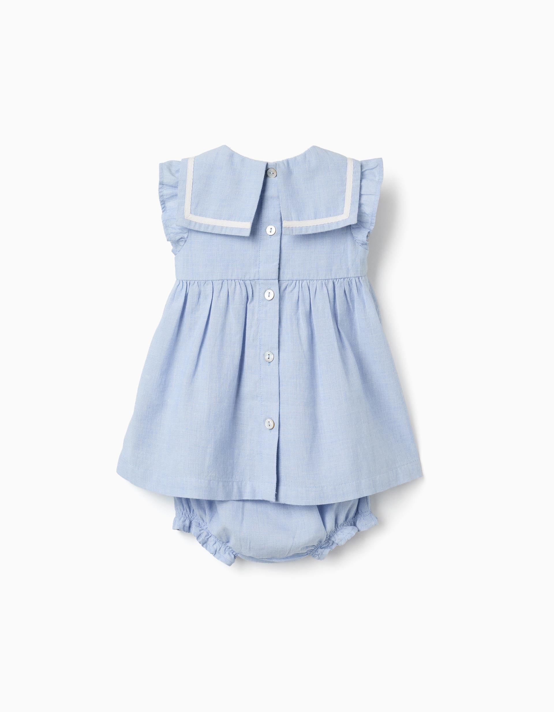 Vestido sem mangas + tapa-fraldas para recém-nascida, azul-claro