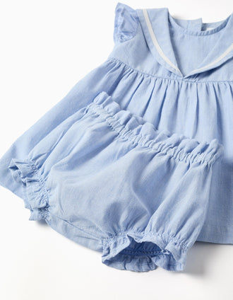 Robe sans manches + bloomer en coton pour nouveau-née, bleu clair