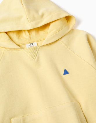 Sweat de algodão com capuz e bolso canguru para menino, amarelo