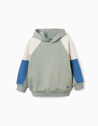 Sweat de algodão com capuz para menino, verde/bege/azul