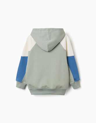 Sweat de algodão com capuz para menino, verde/bege/azul