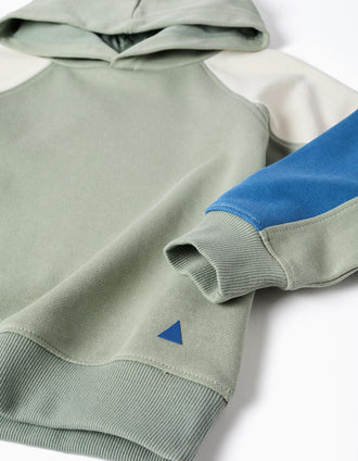 Sweat de algodão com capuz para menino, verde/bege/azul