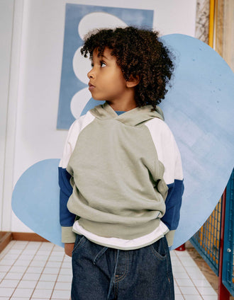 Hooded cotton sweatshirt for boys, green/beige/blue