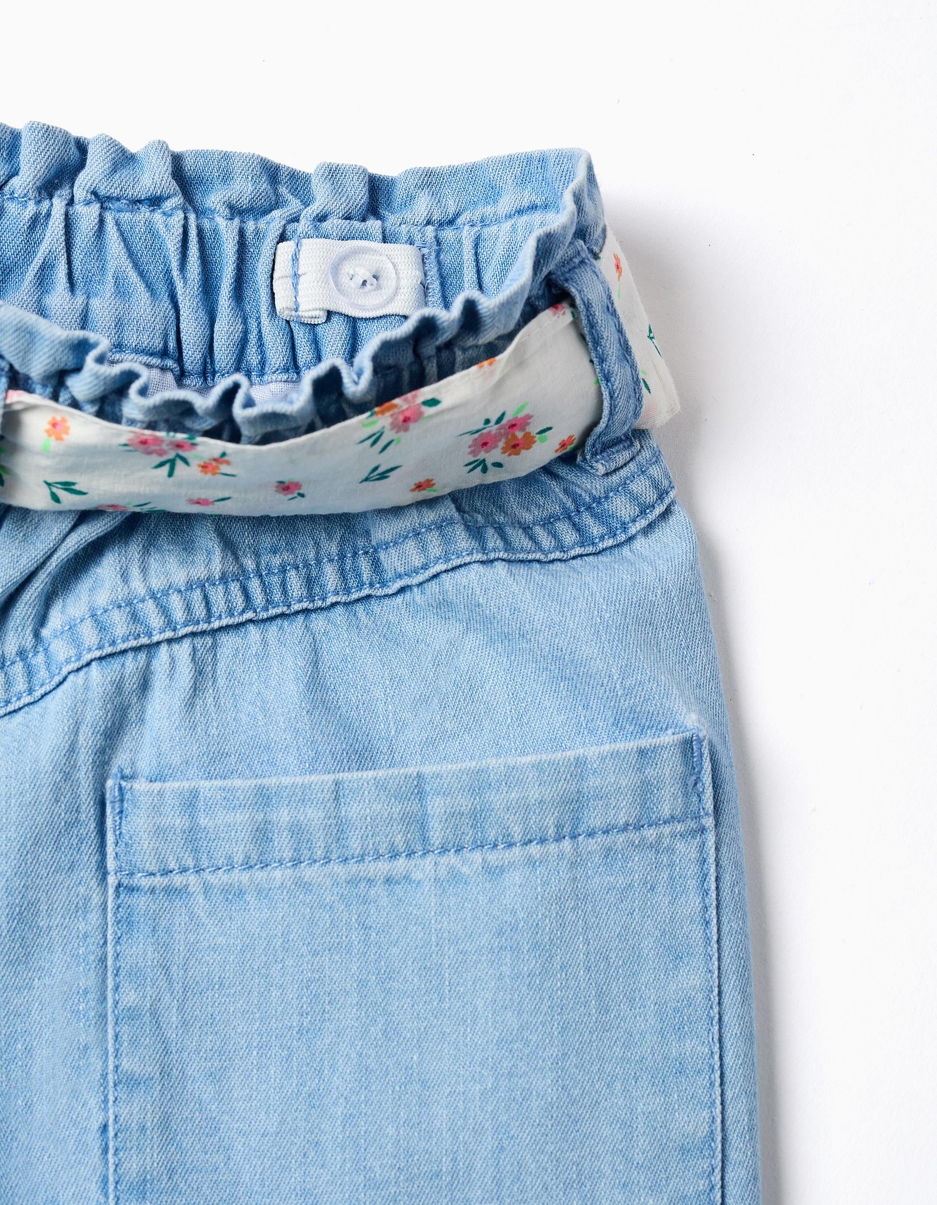 Denim shorts with floral belt for girls, light blue – ZIPPY