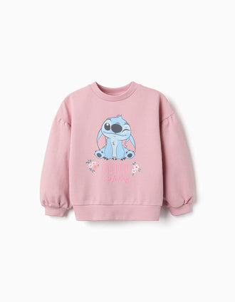 Sudadera de algodón con estampado de Stitch para niña, rosa