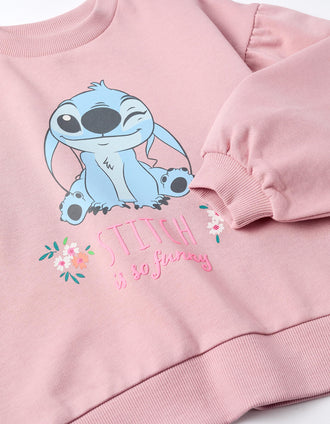 Sudadera de algodón con estampado de Stitch para niña, rosa