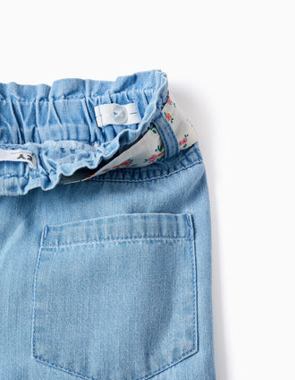 Vaqueros de pierna ancha con cinturón floral para niña, azul claro