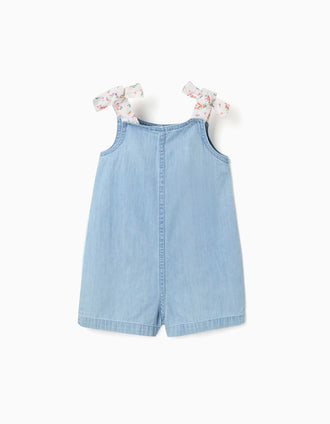 Mono corto vaquero con tirantes florales para bebé niña, azul claro