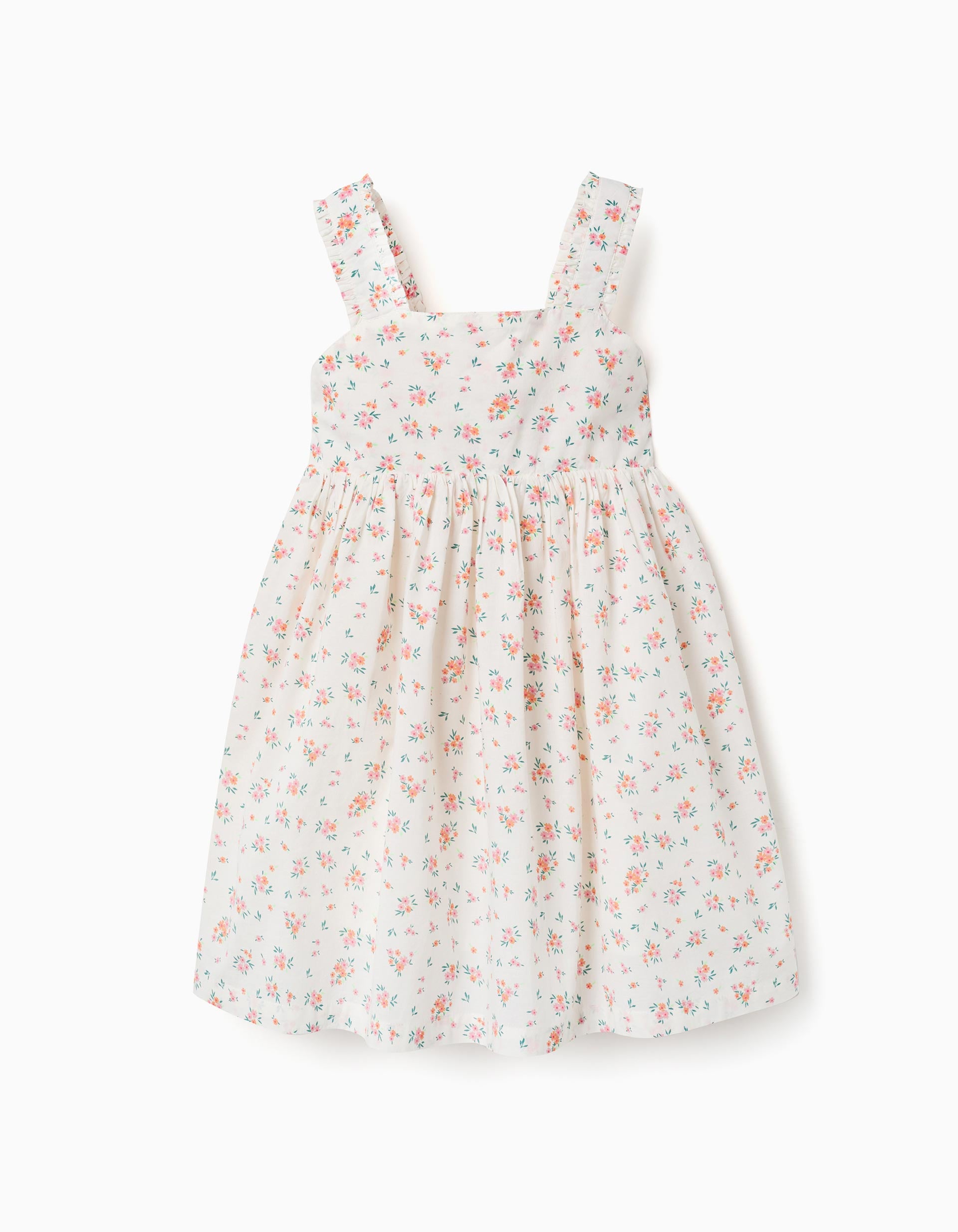 Vestido sin mangas de algodón con estampado floral para niña, beige claro
