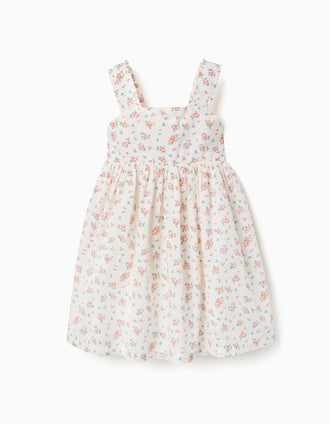 Vestido sin mangas de algodón con estampado floral para niña, beige claro