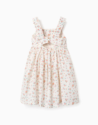 Vestido sin mangas de algodón con estampado floral para niña, beige claro