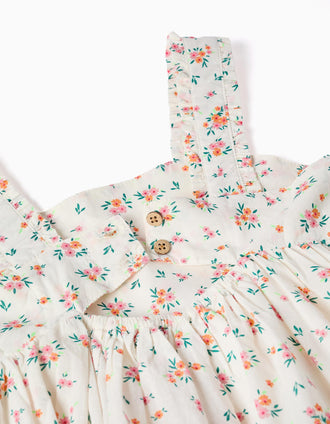 Vestido sin mangas de algodón con estampado floral para niña, beige claro