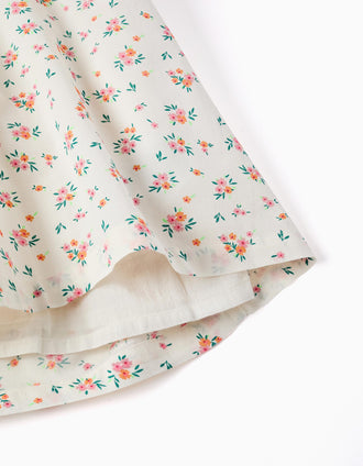 Vestido sin mangas de algodón con estampado floral para niña, beige claro