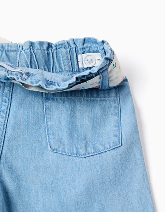 Vaqueros de pierna ancha con cinturón floral para bebé niña, azul claro
