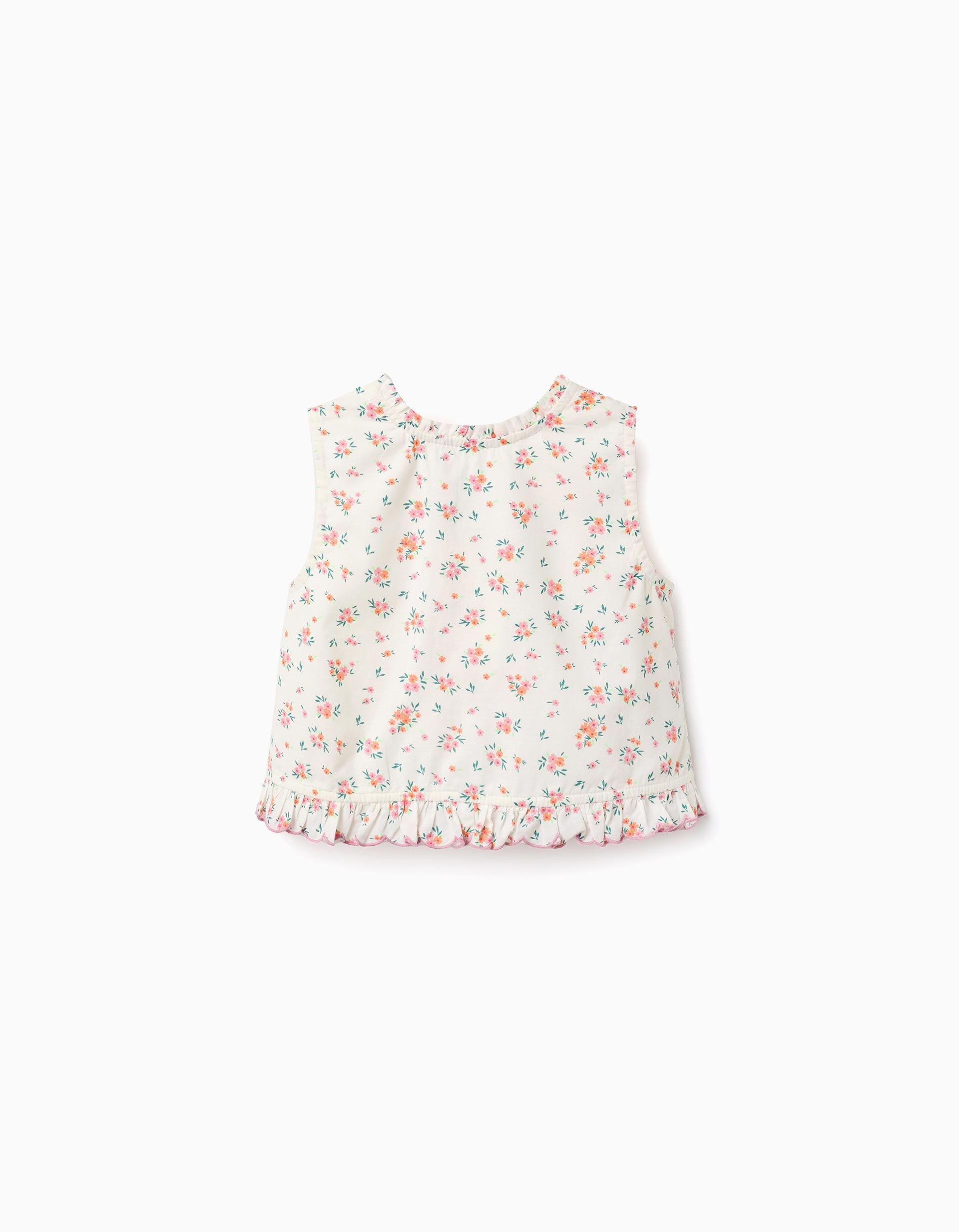 Top sin mangas de algodón con estampado floral para niña, beige claro