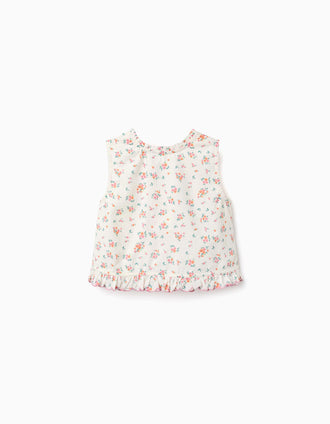Top sin mangas de algodón con estampado floral para niña, beige claro