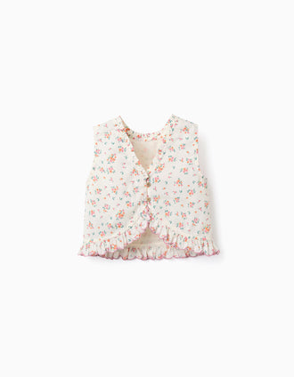 Top sin mangas de algodón con estampado floral para niña, beige claro