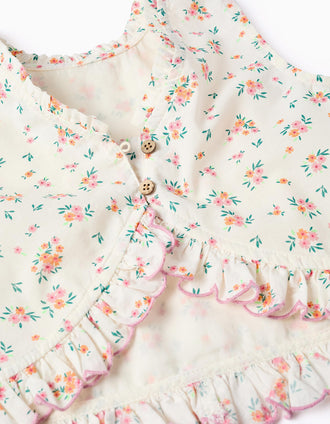 Top sin mangas de algodón con estampado floral para niña, beige claro