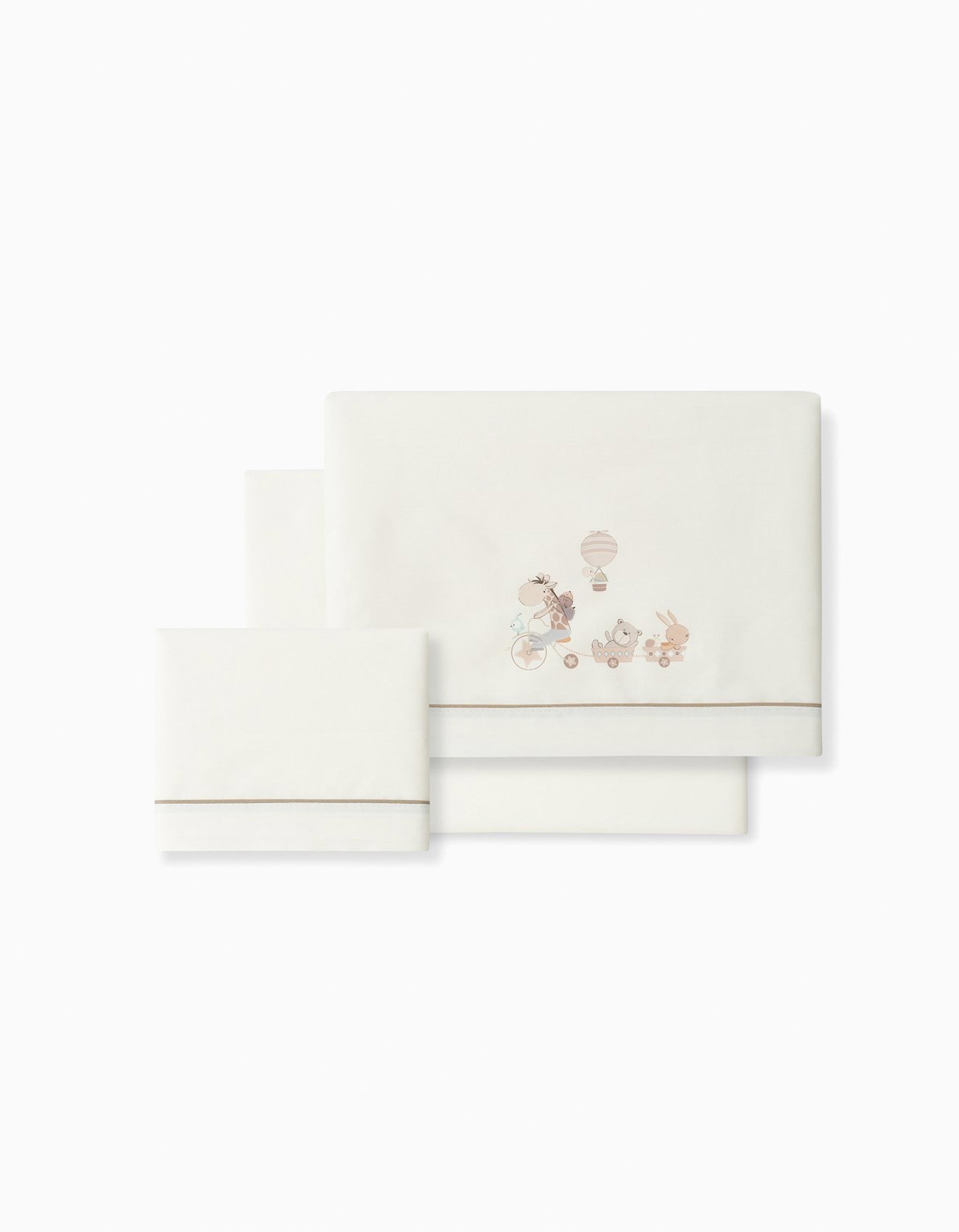 Conjunto de Lençóis de Algodão 3 Pcs Interbaby Giraffe 70x140 cm, Bege