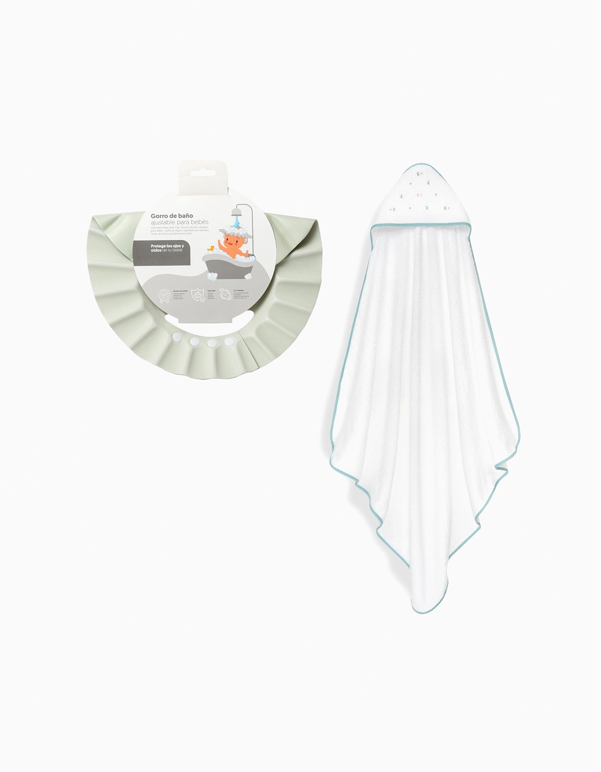 Hooded Bath Towel Interbaby Stars 100x100 cm, Green