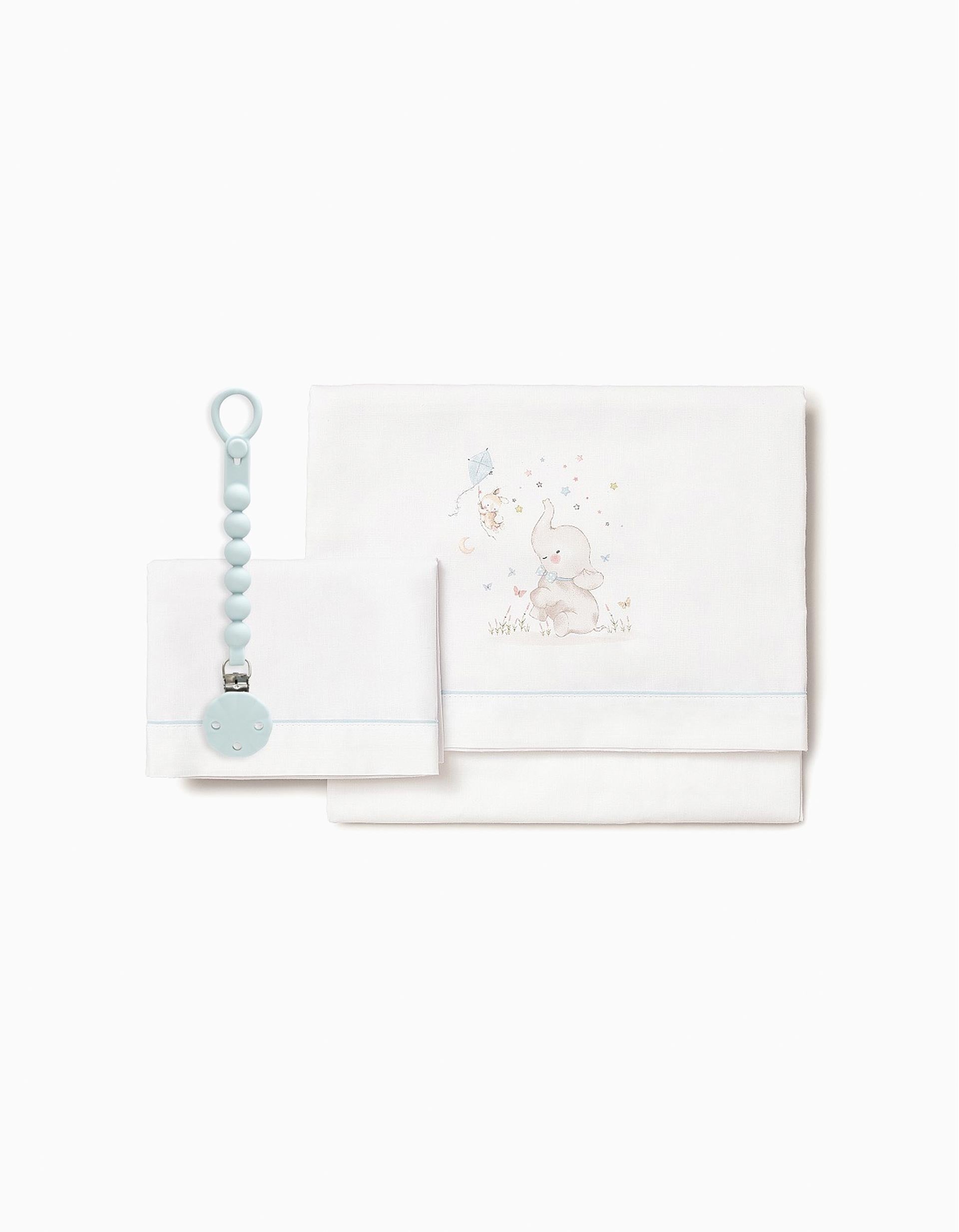 Conjunto de Lençóis de Algodão 3 Pcs Interbaby Elephant 60x120 cm, Azul