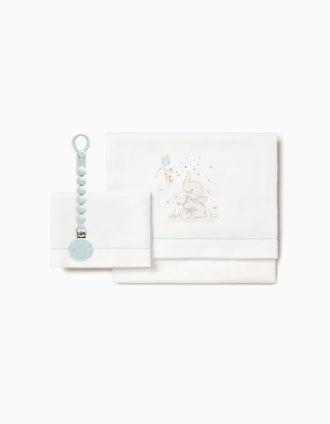 Set de Literie en Coton 3 Pcs Interbaby Elephant 60x120 cm, Bleu