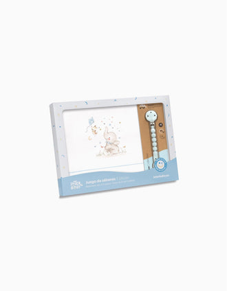 Set de Literie en Coton 3 Pcs Interbaby Elephant 60x120 cm, Bleu