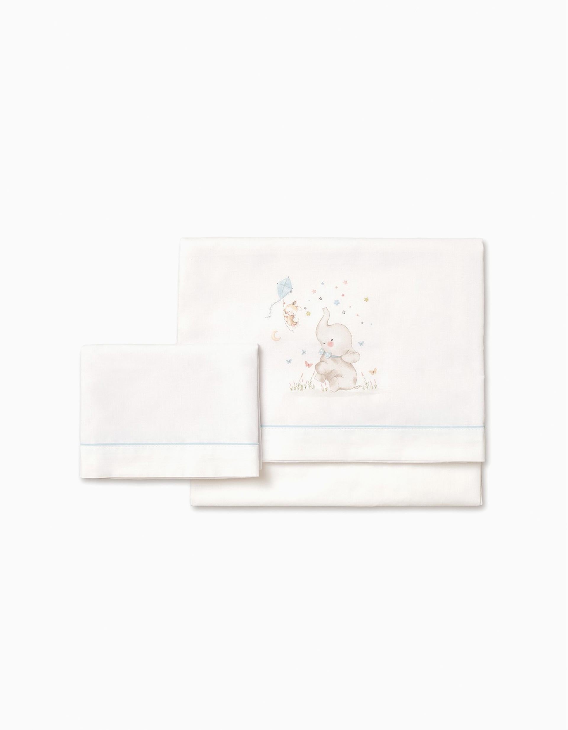 Conjunto de Lençóis de Algodão 3 Pcs Interbaby Elephant 60x120 cm, Azul