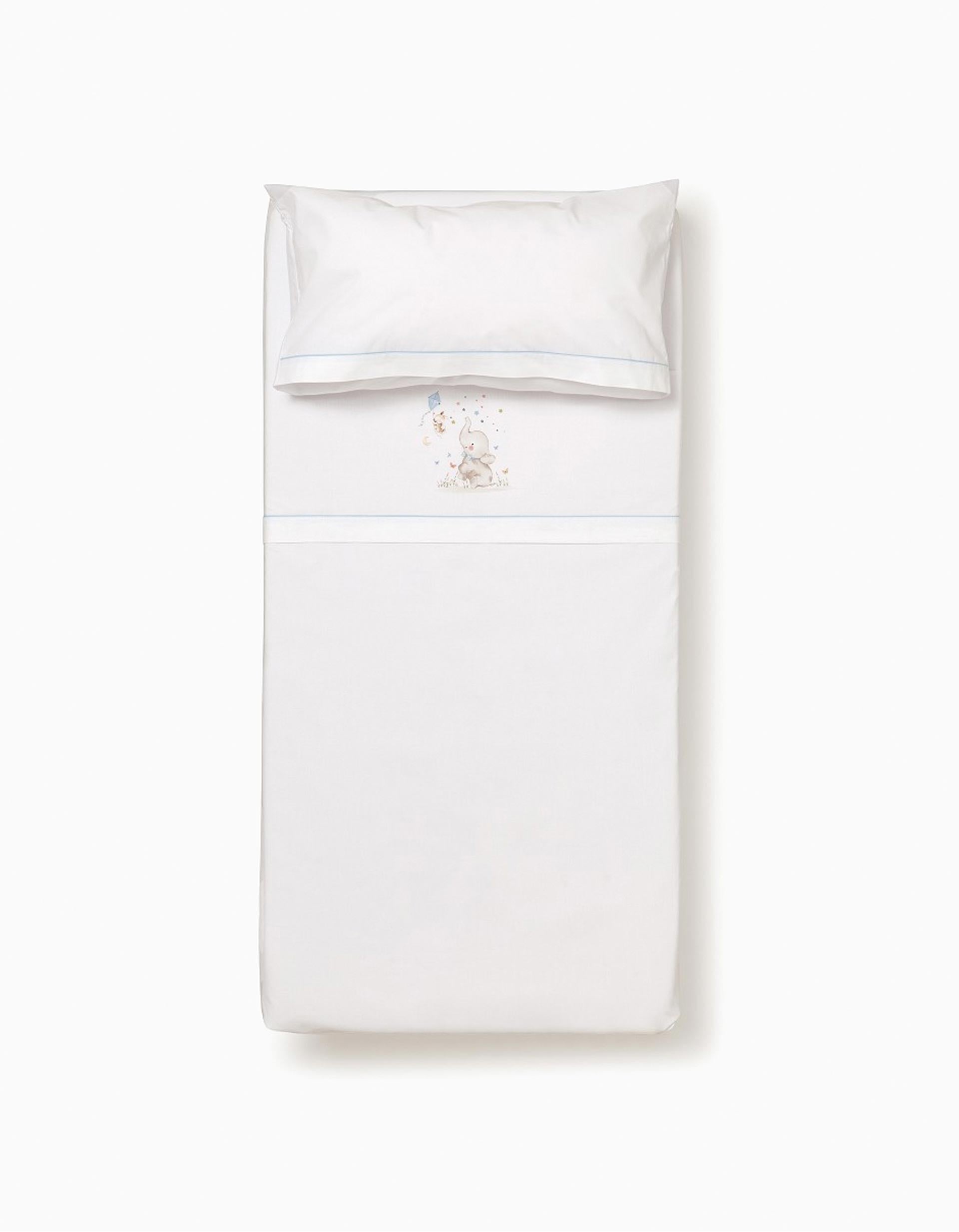 Conjunto de Lençóis de Algodão 3 Pcs Interbaby Elephant 60x120 cm, Azul