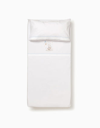 Set de Literie en Coton 3 Pcs Interbaby Elephant 60x120 cm, Bleu