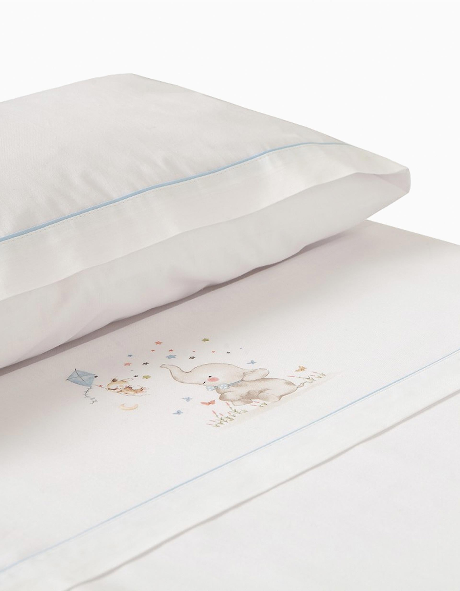 Conjunto de Lençóis de Algodão 3 Pcs Interbaby Elephant 60x120 cm, Azul