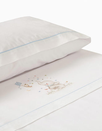Set de Literie en Coton 3 Pcs Interbaby Elephant 60x120 cm, Bleu