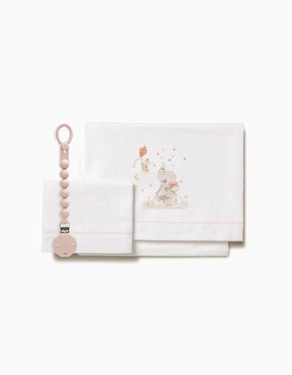 Set de Literie en Coton 3 Pcs Interbaby Elephant 60x120 cm, Rose