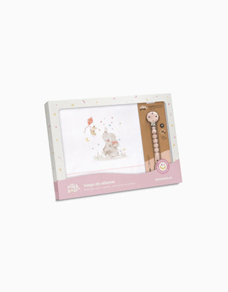 Set de Literie en Coton 3 Pcs Interbaby Elephant 60x120 cm, Rose