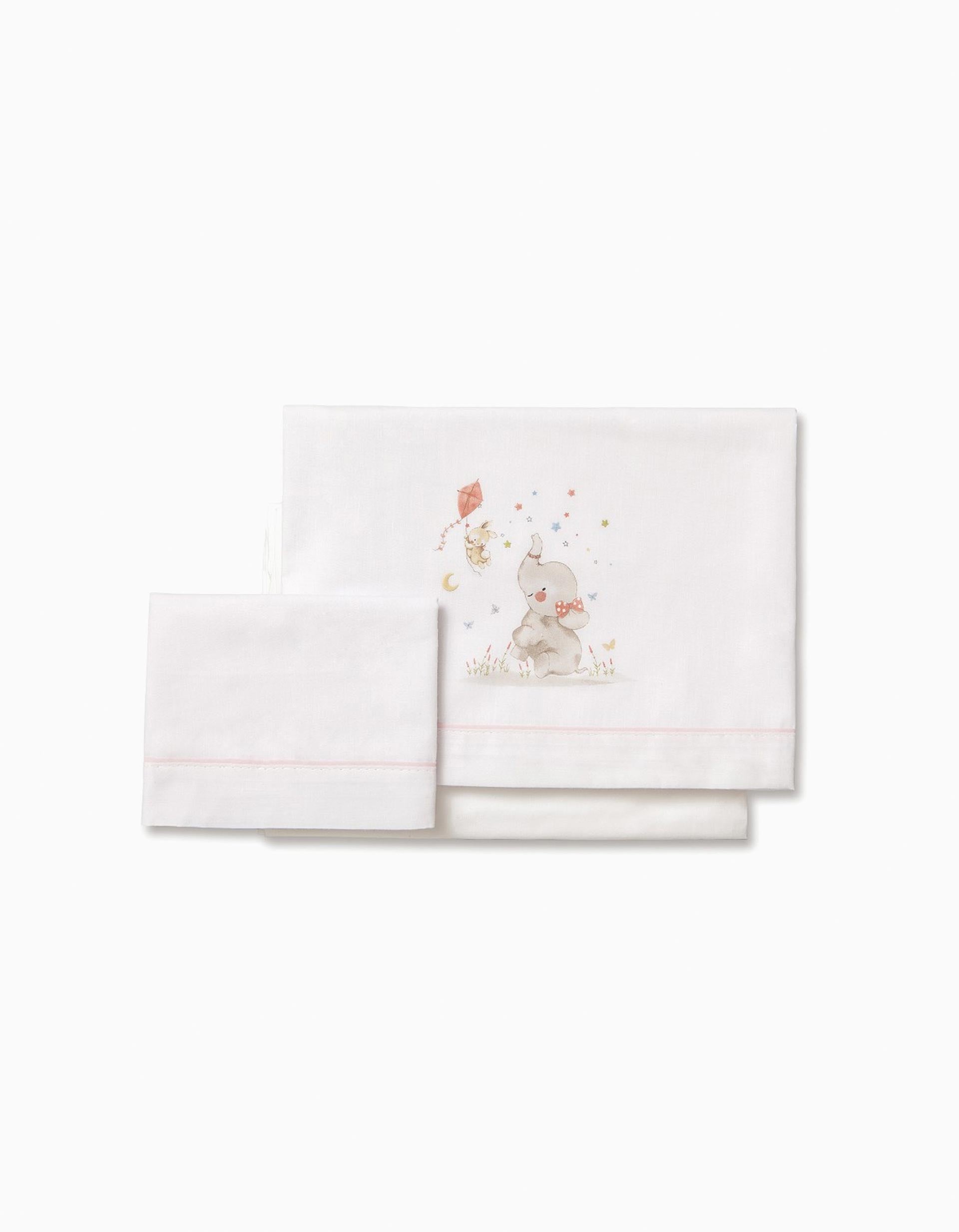 Cotton Bedding Set 3 Pcs Interbaby Elephant 60X120 Cm, Pink