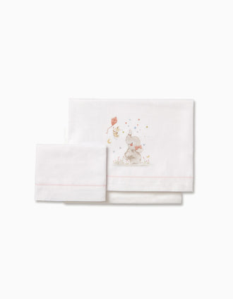 Set de Literie en Coton 3 Pcs Interbaby Elephant 60x120 cm, Rose