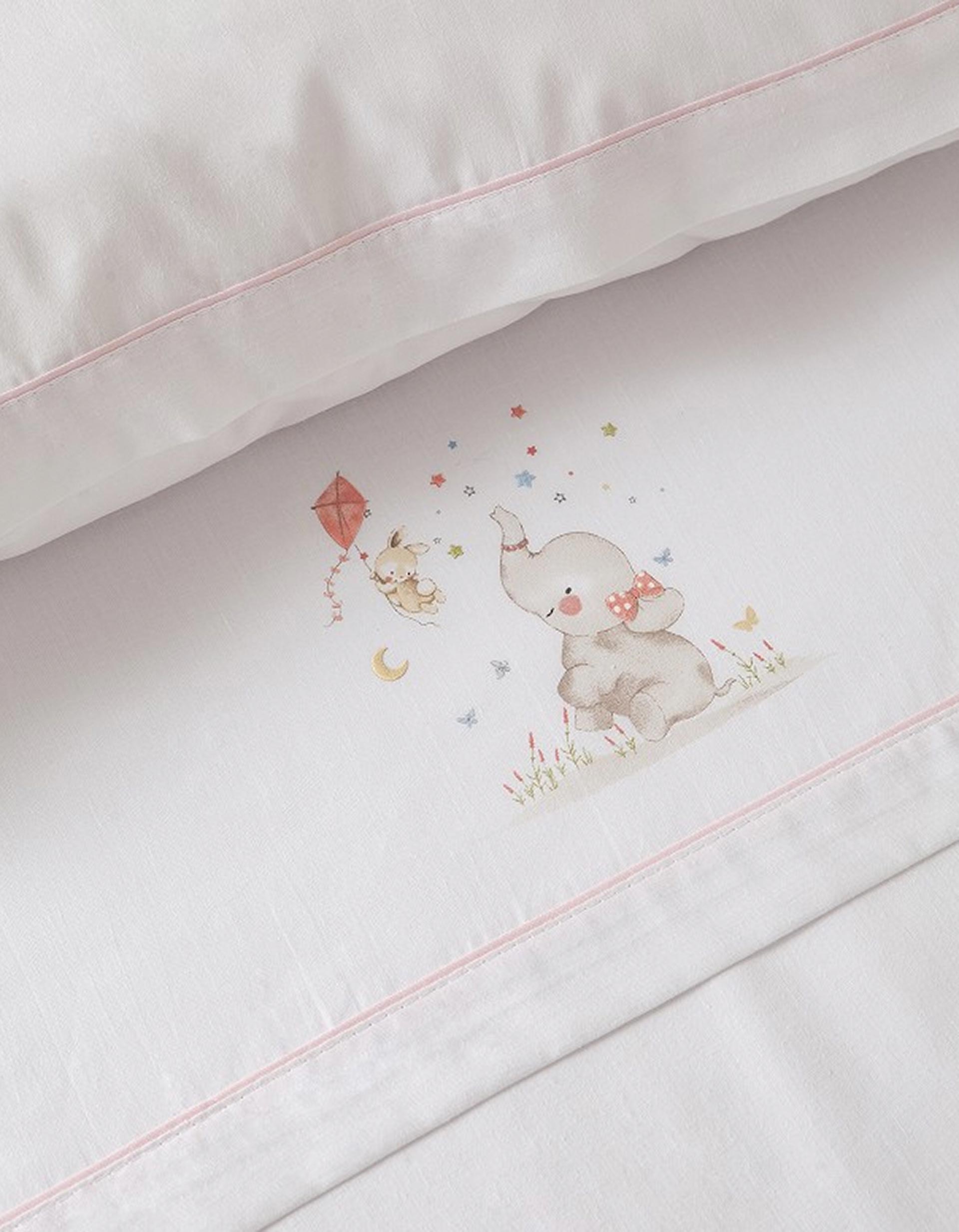 Cotton Bedding Set 3 Pcs Interbaby Elephant 60X120 Cm, Pink
