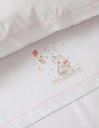Set de Literie en Coton 3 Pcs Interbaby Elephant 60x120 cm, Rose