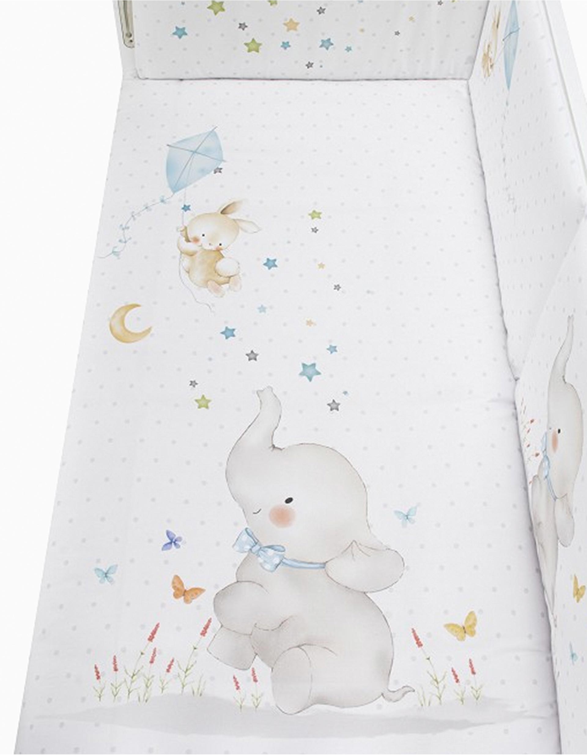 Duvet and Cot Bumper Interbaby Elephant 60x120 Cm, Blue