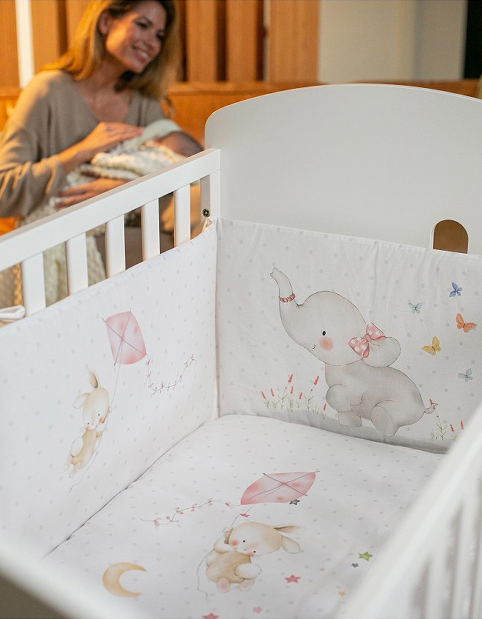 Duvet and Cot Bumper Interbaby Elephant 60x120 Cm, Pink