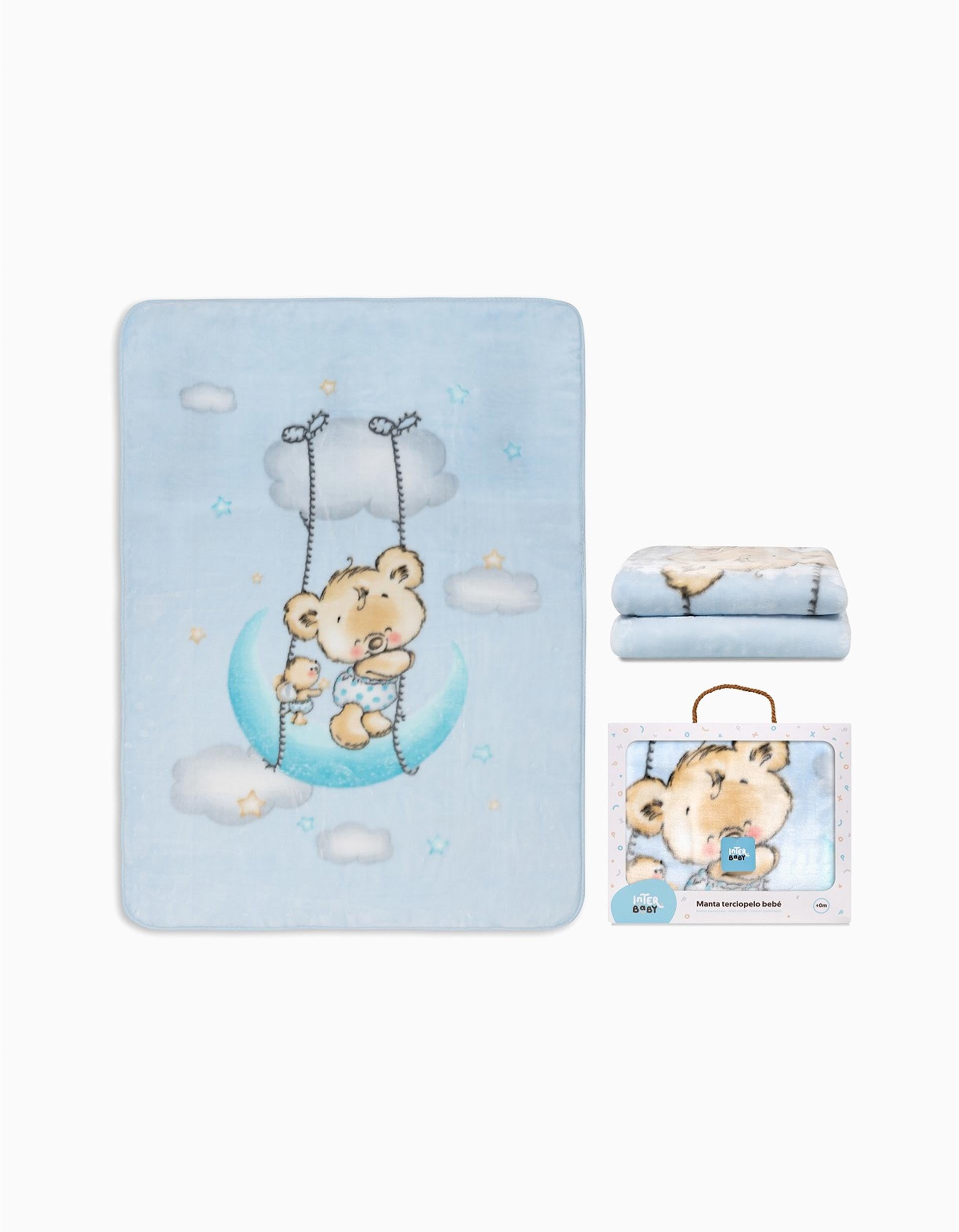 Manta de Veludo Urso Nuvem Interbaby 110X140cm, Azul