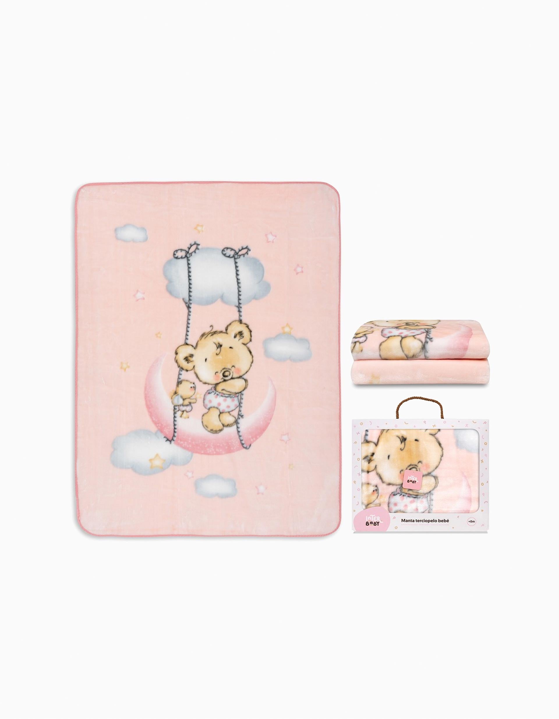 Manta de Veludo Urso Nuvem Interbaby 110X140cm, Rosa