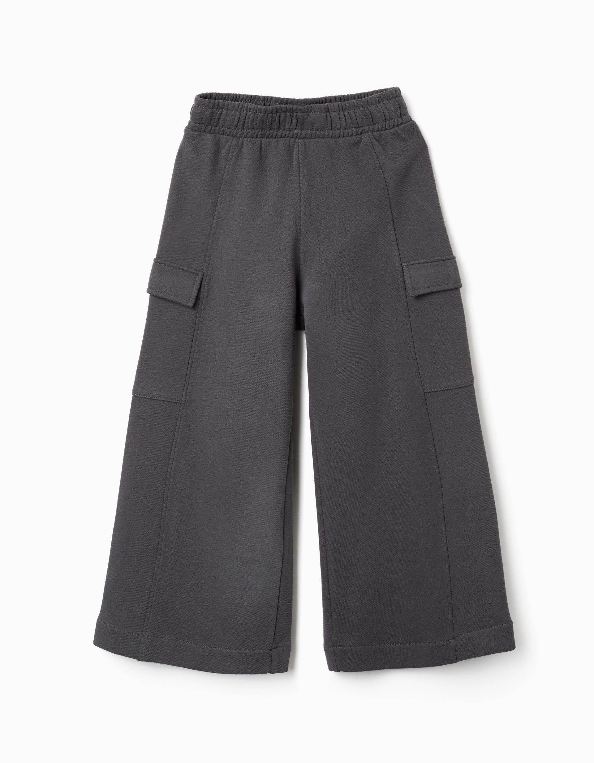 Pantalon en molleton large avec poches cargo pour fille, gris foncé