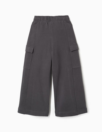 Pantalon en molleton large avec poches cargo pour fille, gris foncé